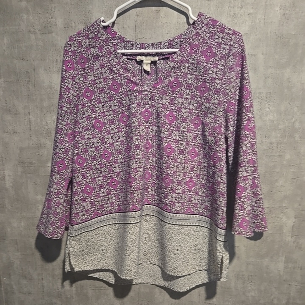 Dana Buchman Purple and Gray Patterned Blouse